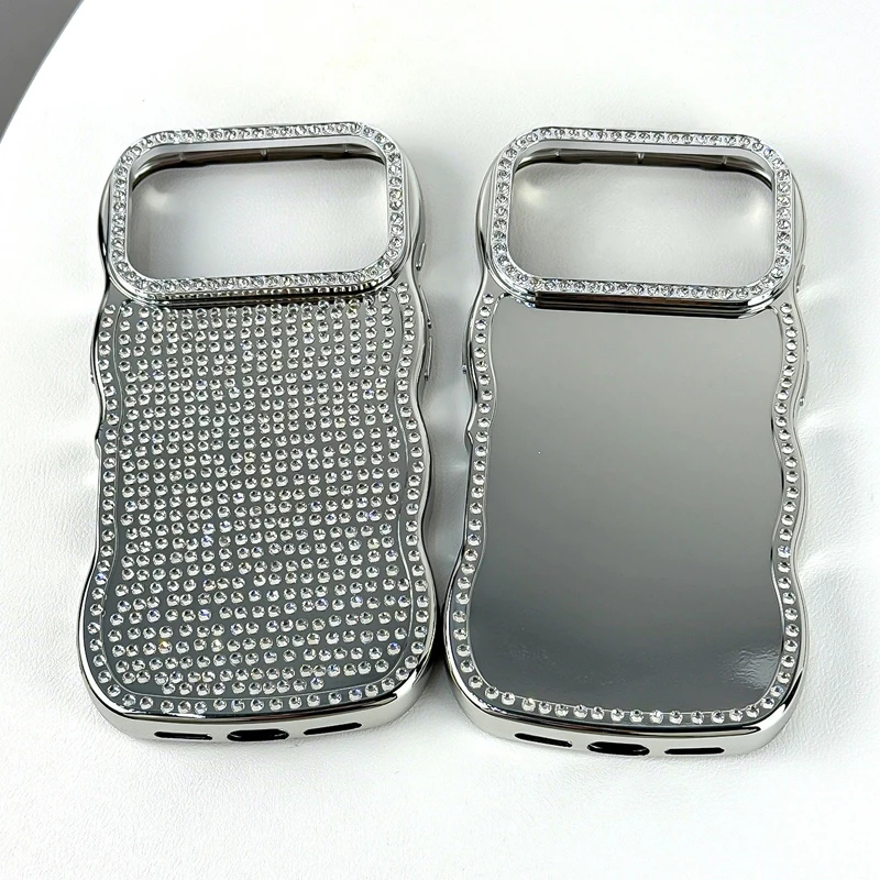 Luxury Silver Sparkling Diamonds Wavy Border Phone Case - Plating Shockproof Back Cover