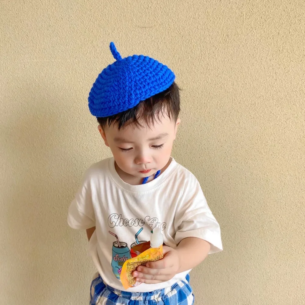 Children's Hat Spring/Summer New Knitted Wool Women's Treasure Baby Thunder Hat Photo Concave Shaped Painter's