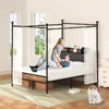 Bed Frame with Headbord, Canopy Bed Frame, Metal Black Iron Bed Platform with Charging Station and LGB Light No Box 5