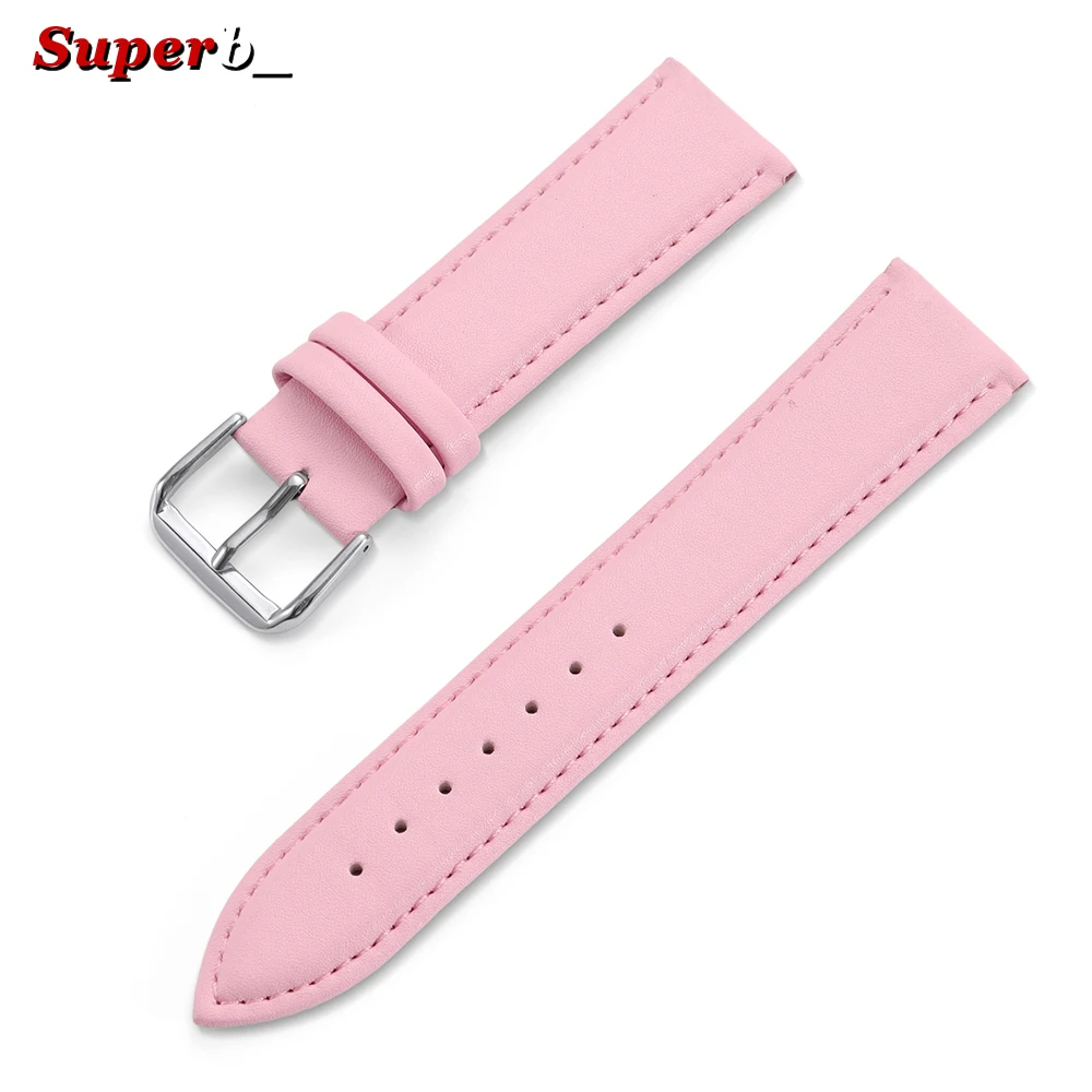 Premium Calfskin Leather Watch Strap – Soft Brown and Blue Wristband with Silver Stainless Steel Buckle