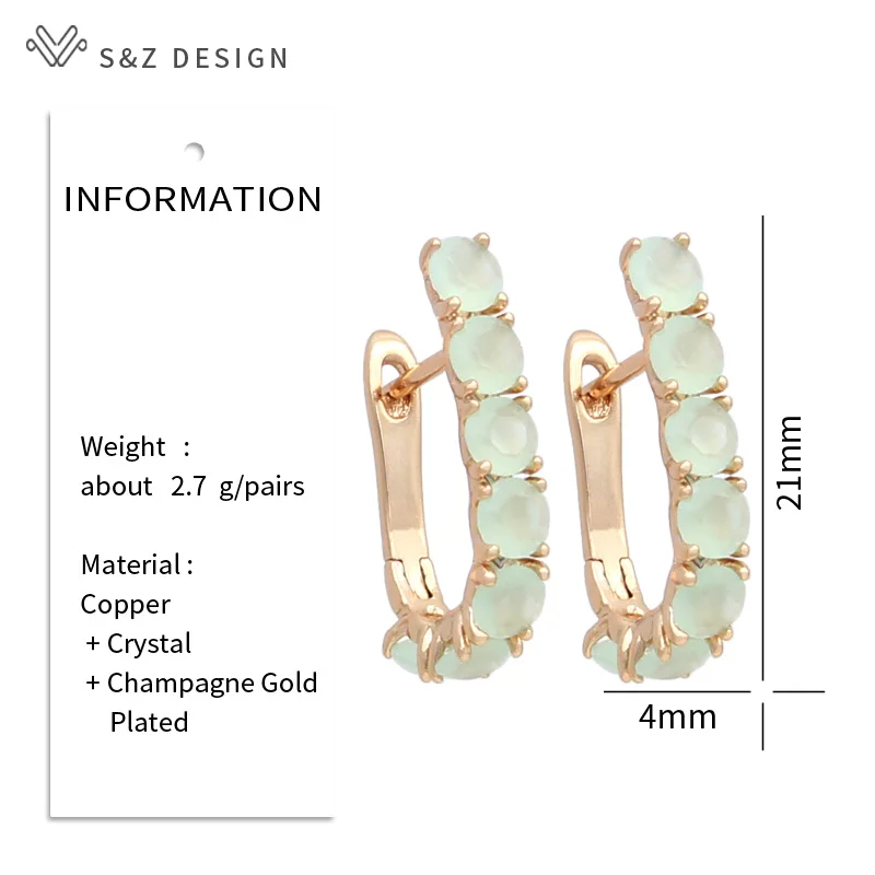 S&Z DESIGN New Fashion Green Round Crystal Dangle Earrings For Women Wedding Jewelry Rose Gold Color Cubic Zirconia Eardrop