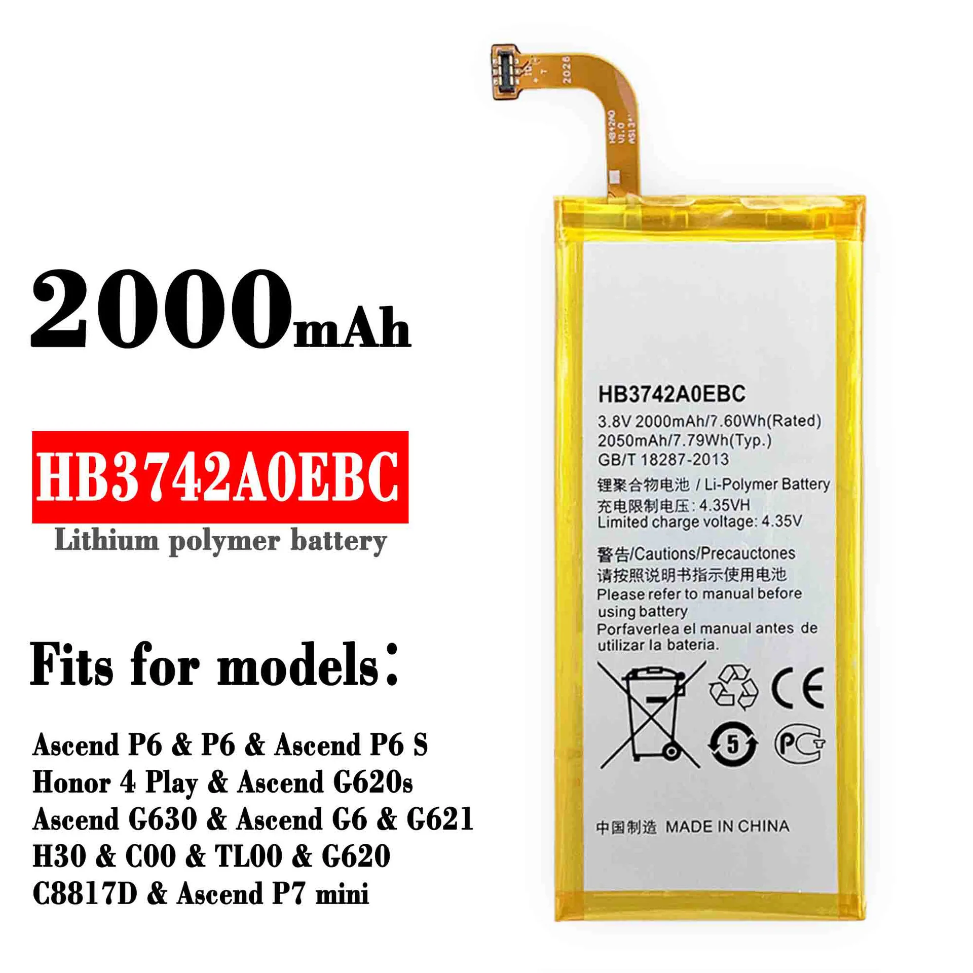 

Orginal HB3742A0EBC Battery For Huawei Ascend P6 S Honor 4 Play Ascend G620s G630 G6 P7 mini G621 H30 C00 TL00 G620 New Bateria