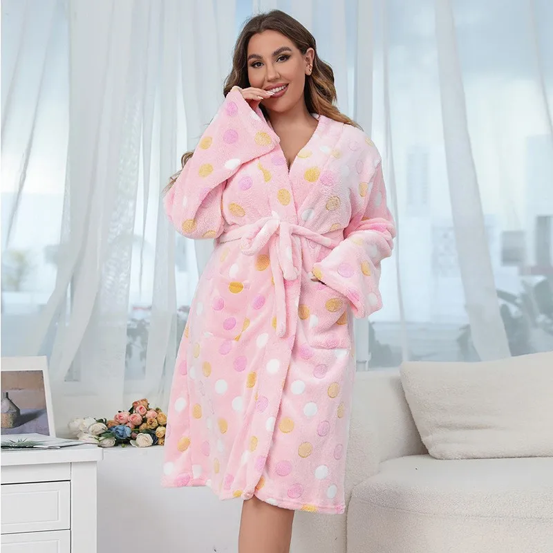 

Autumn And Winter New Sweet Vestidos Flannel Women's Large Thickened Casual Nightgown Homewear Can Be Outworn Ropa De Mujer 잠옷