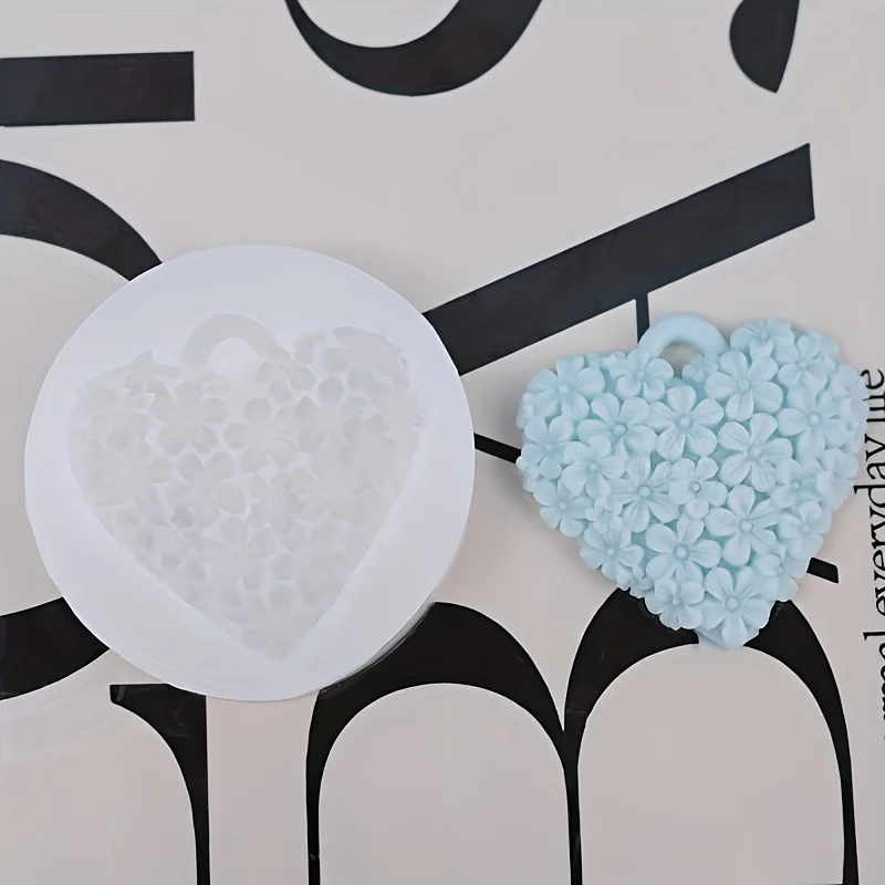 Heart Shaped Cherry Blossom Floral Tag Silicone Mold for Aromatherapy Plaster Car Pendant Closet Freshener Candle Wax Casting
