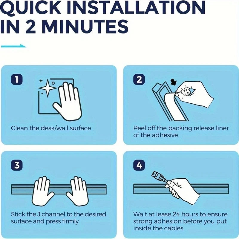 Cable Management Under Desk Channel - Improved Length Better Adhesive