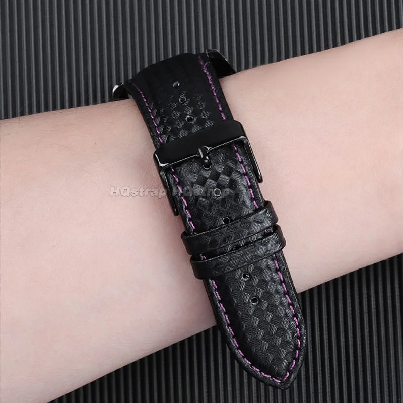 Genuine Leather Carbon Fiber Quick Release Watchband Strap