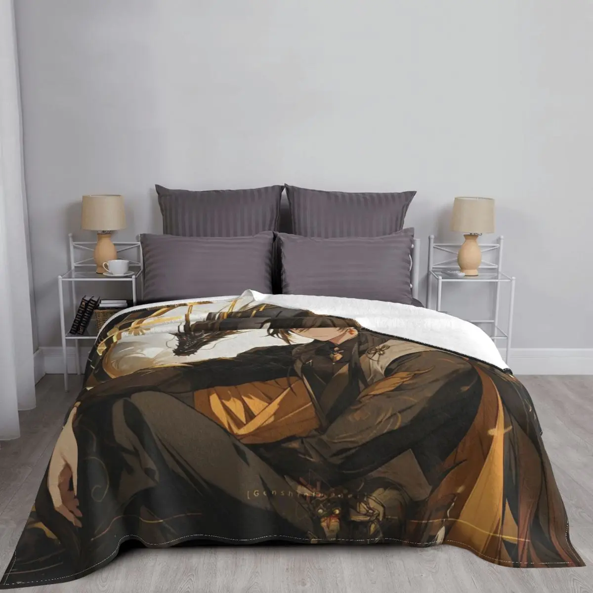 Genshin Impact Zhongli Blanket Flannel Textile Decor Anime Game Cartoon Portable Super Soft Throw Blanket for Home Car Quilt 3