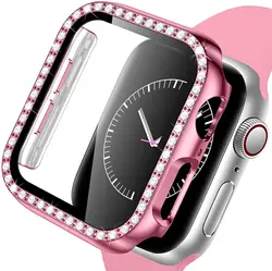 Premium Diamond Bumper Glass + Case Screen Protector for 45mm series 7 8 (Pink gold)