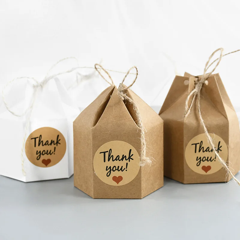 10pcs Hexagon Shape Creative Kraft Paper Candy Boxes Wedding Favors Gift Packaging Box For Birthday Party Baby Shower Decor