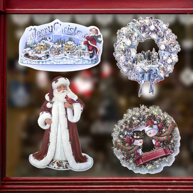 

Merry Christmas Window Stickers Decoration Santa Claus Wreath Wall Decals Christmas Mirror Glass Sticker Navidad 2024 New Year