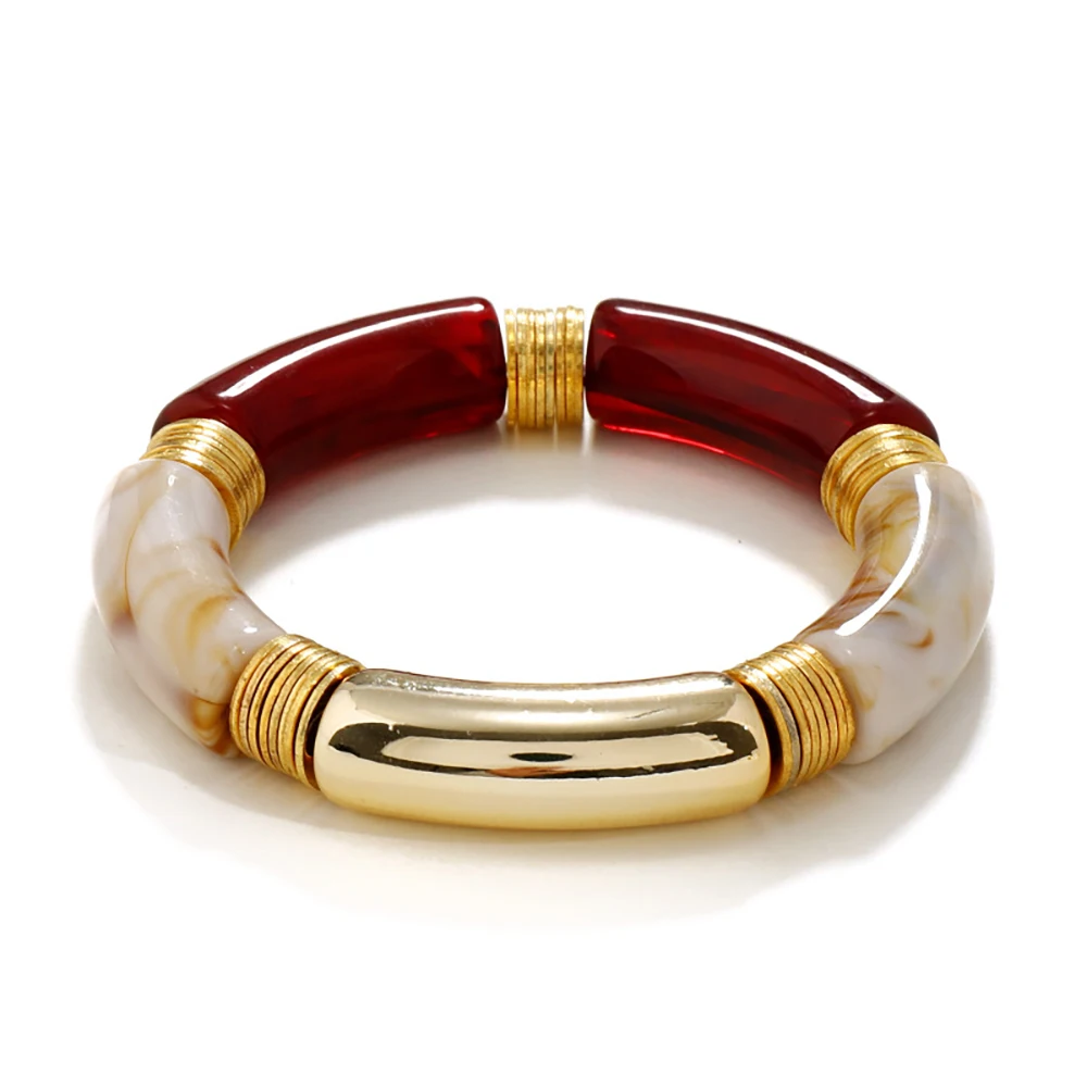 

6PCS/Lot Acrylic Curved Tube Bracelets for Women Bohemian Bamboo Beads Bracelets & Bangles Fashion Jewelry Accessories