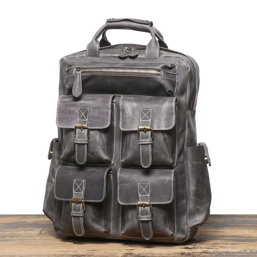 Vintage Men's Crazy Horse Leather Outdoor Travel Backpack Casual Laptop Bag