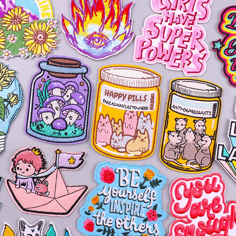 

Cute/Cartoon Pill Embroidered Patches For Clothing Positive Energy Patch Iron On Patches On Clothes DIY Sewing/Fusible Applique