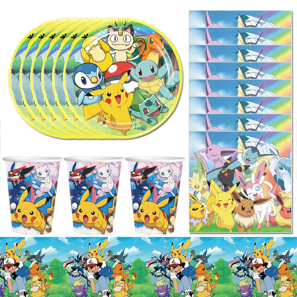 Pocket Monster Pikachu Party Supplies Children's Birthday Party Tableware Pikachu Baby Shower Balloon Supplies 10 40 pcs flower plate paper dish party kids plates tableware cutlery appetizer disposable favors decorate food serving festive