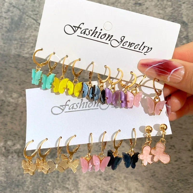 Acrylic Butterfly Earrings 5 Pairs Creative Minimalist Colorful Butterfly Pendant Earrings Elegant Advanced pendant earrings butterfly earrings animal earrings acrylic earrings