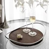 Oval Wooden Stainless Steel Tray Creative Oval Handle Storage Trays Metal Aromatherapy Mirror Cosmetic Storage Home Decorative 1