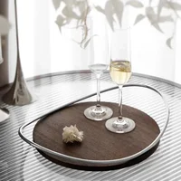 Oval Wooden Stainless Steel Tray Creative Oval Handle Storage Trays Metal Aromatherapy Mirror Cosmetic Storage Home Decorative 1