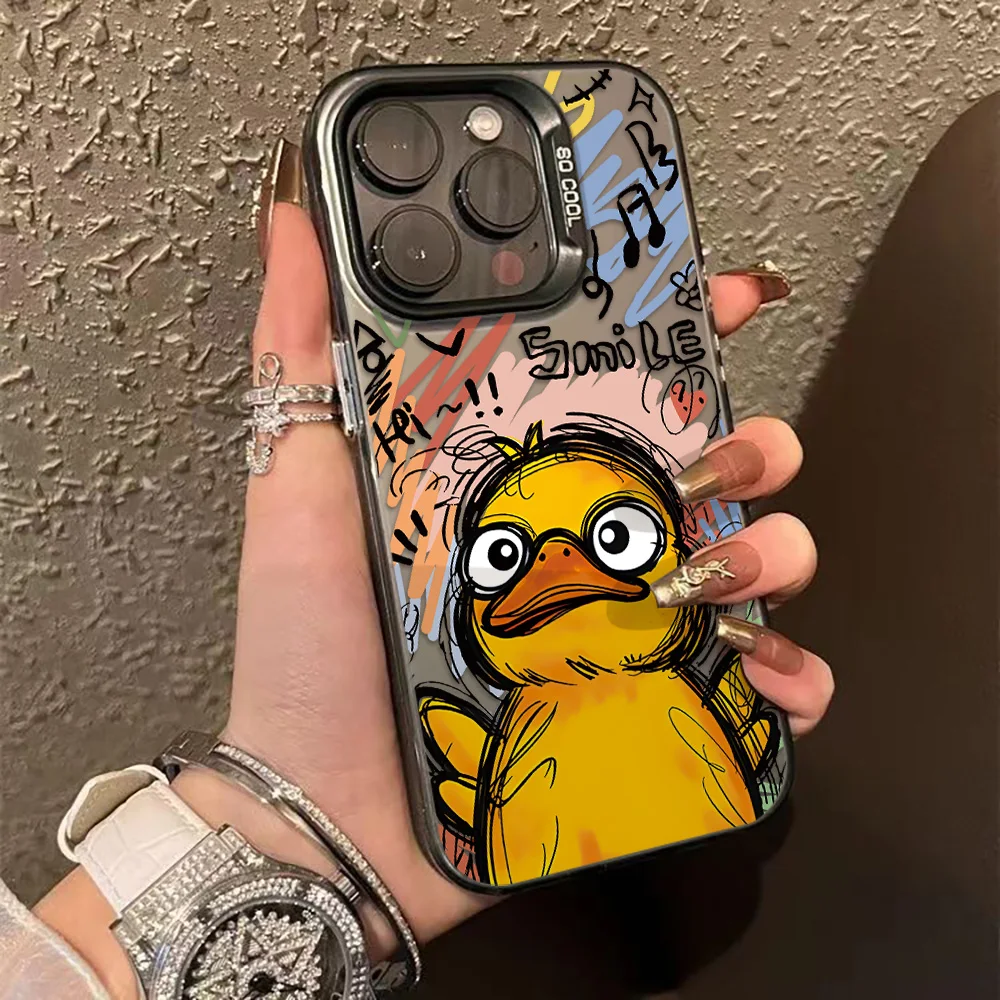 Luxury Cartoon Yellow Duck Shockproof Phone Case - Silver IMD Finish