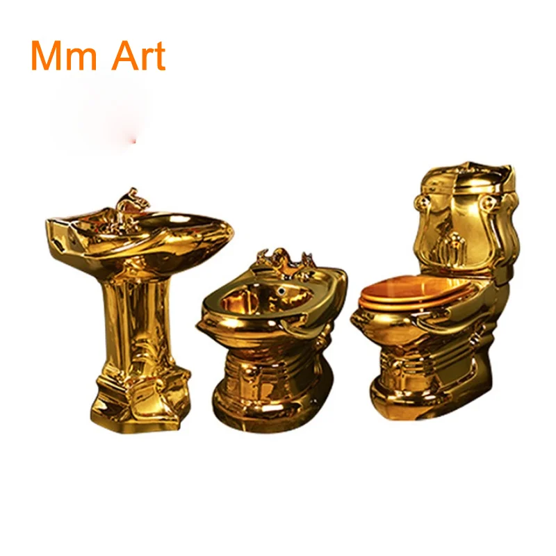 

Mosaic Gold Vintage Luxious Pedestal Sink Ceramic Bathroom Sink With Stand Pedestal Wash Basin Close-Coupled Suite With Overflow