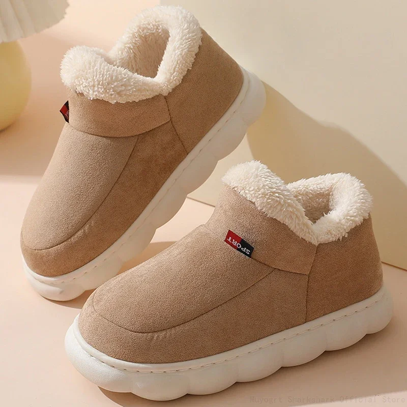 

New Men Women Winter Slippers Warm Plush Slip-On Couples Home Cotton Boots Shoes Simple Anti-Slip Comfortable Flats Soft Boots