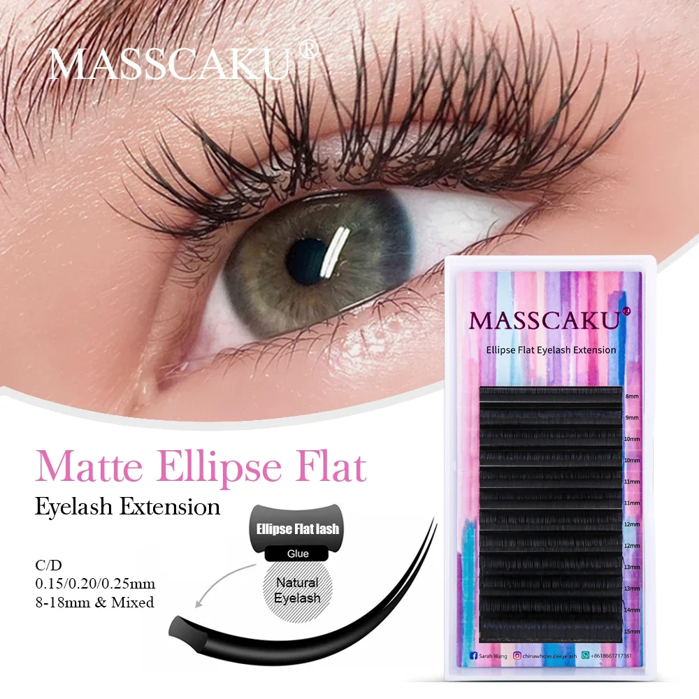 

MASSCAKU Ellipse Flat Eyelashes Extension Double Split Tips Faux Matte Mink Individual Eyelash Volume Professional False Lash