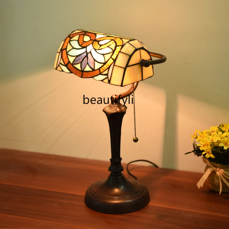 

yj Nostalgic American Bank Lamp Retro Bedroom Study Bedside Wedding Dimming L Table Lamp
