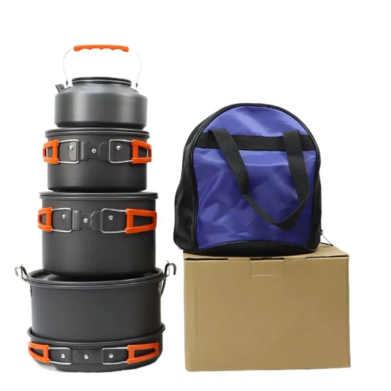Camping Gear, Compact Camping Pots and Pans Set, Durable Hard Alumina Cooking Set for Outdoor Backpacking Mesh Carry Bag
