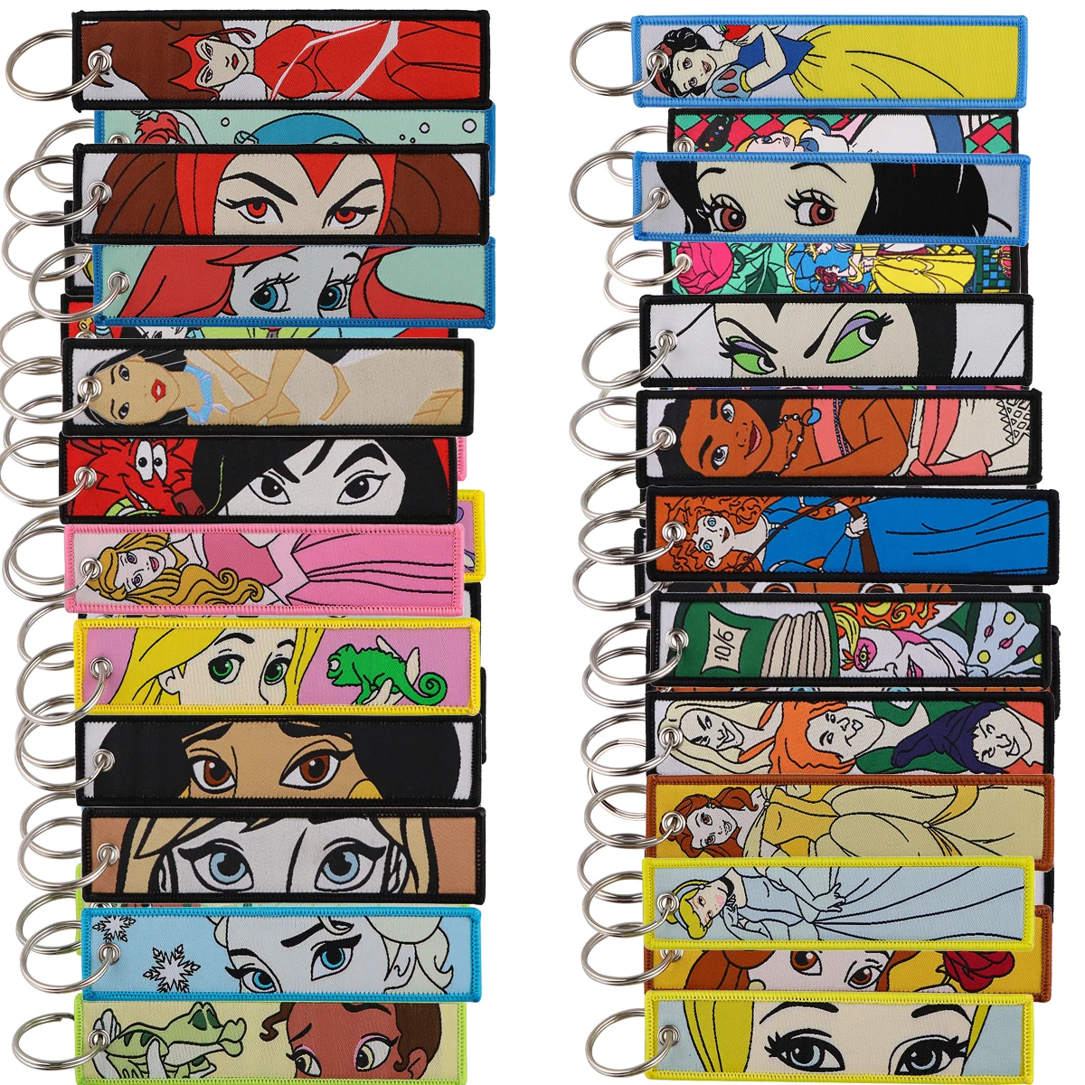 

20pcs /lot 20 Pieces Mixed Styles Disney Embroidery Keychain Princess Mickey Stitch Key Fobs Chaveiro Keychain Key Ring Gifts