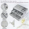 Acrylic Velvet Jewelry Organizer with 3 Drawers Stackable Display Storage Earrings Necklace Bracelets Box Holder Case for Women 6