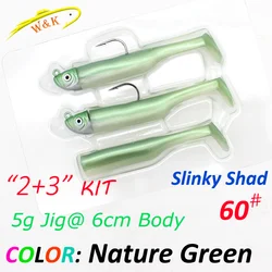 Enhanced Fishing Lure Kit - Slinky Shad Soft Lures with Jig Heads for Rock and Mud Minnow Fishing (5g Nature Green)