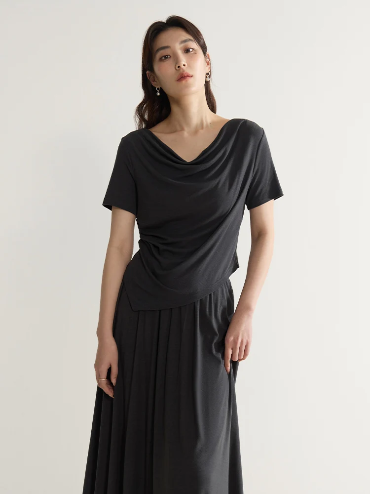DUSHU Casual Loose Women Set 2024 Summer New Swinging Collar Fashion Set Summer Haute Couture Gray Two-piece Set 24DS82468