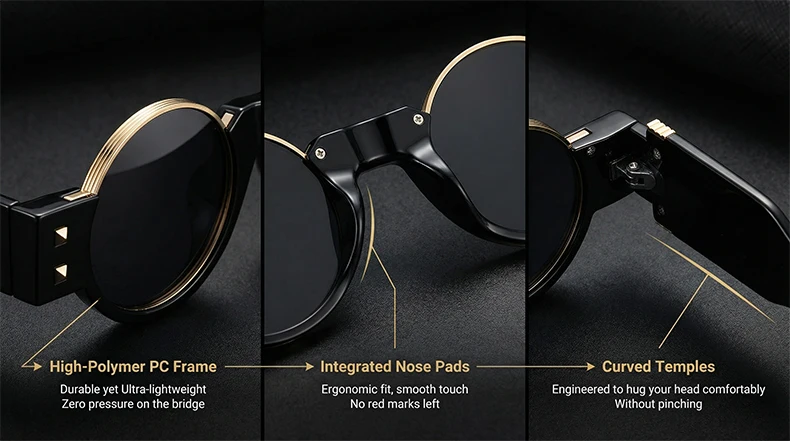 Kleine Runde Steampunk-Sonnenbrille für Herren 2026 Luxusmarke Vintage Retro Punk Sonnenbrillen für Autofahren und Outdoor-Aktivitäten UV400-Schutz – Detail 6