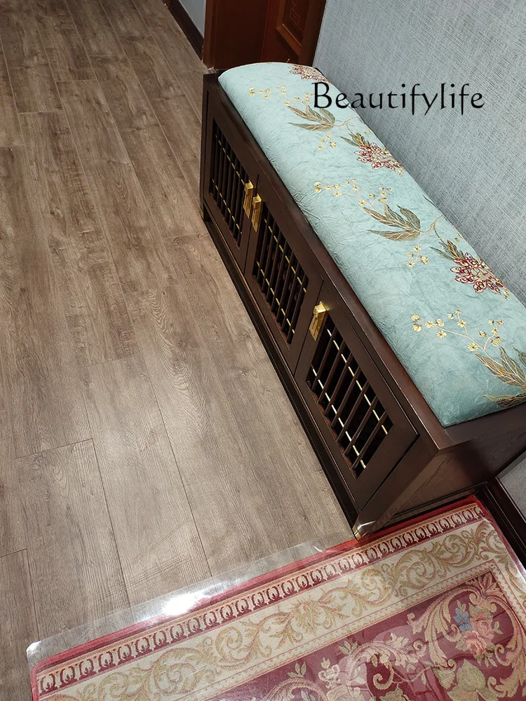 

Chinese Household Hallway Sofa Shoe Changing Bench Solid Wood Storage Footstool Fabric Shoe Cabinet