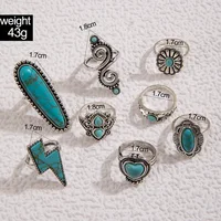 8Pcs set Vintage Bohemian Crystal Turquoise Stacking LOVE Rings Knuckle Rings Lightning Carved Rings Western Jewelry for Women 2