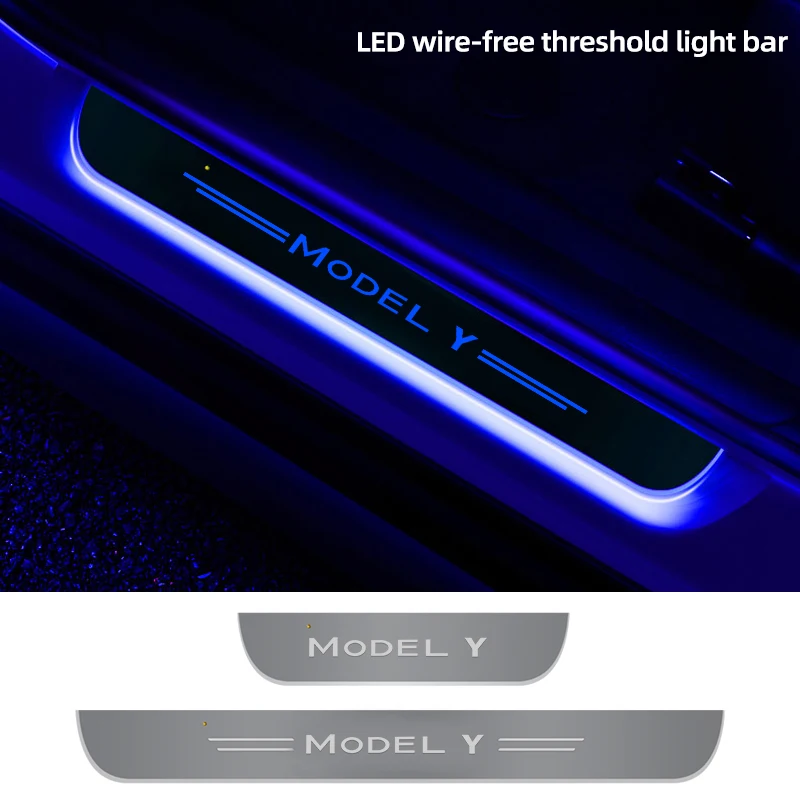 

Wireless LED Car Door Atmosphere Light For Tesla Model Y 2019 2021 2022 Car logo Door Sill Decoration Pedal Protection Strip