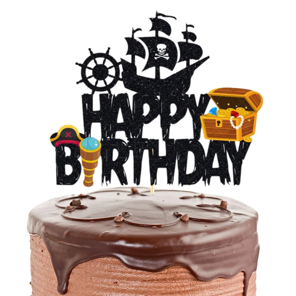 Tortenaufsatz zum Thema Piratenschiff, alles Gute zum Geburtstag, nautisches Segelschiff, Geburtstagskuchenaufsatz, Geburtstagsparty-Dekorationen mit Piratenthema