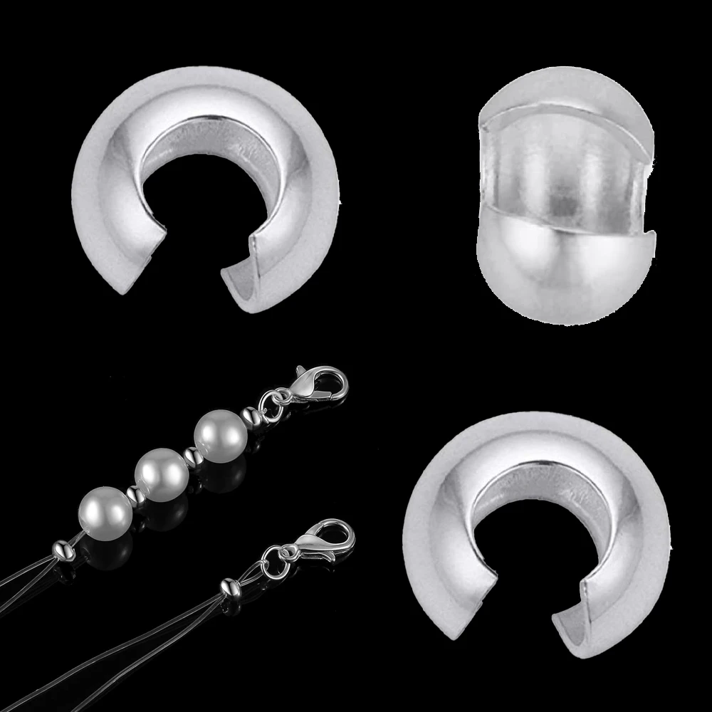 

10pcs 925 Sterling Silver Crimp Loose Beads Knot Covers Open Half Round End Bead for DIY Bracelet Necklace Jewelry Craft Making