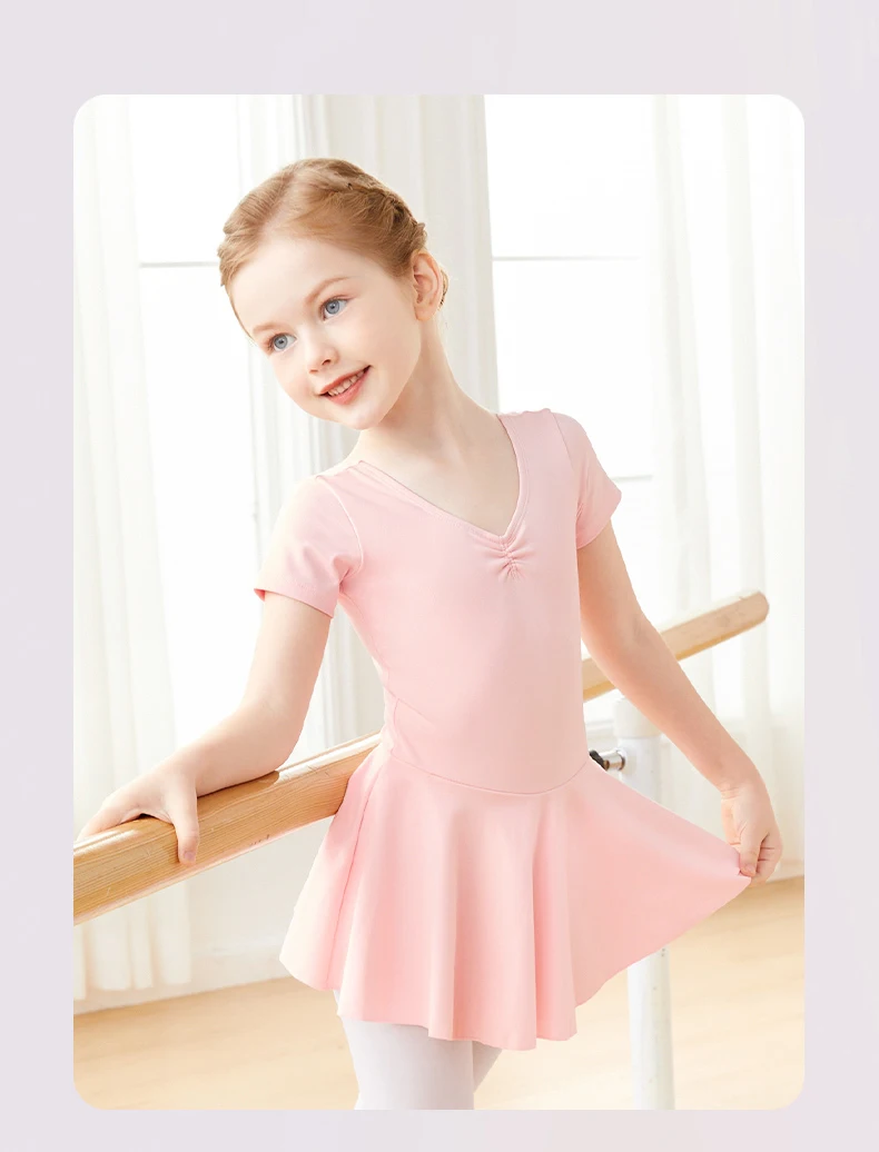 Mädchen-Balletttrikot mit Tutu-Rock, kurz-/langärmliges Nylon-Tanzkleid für Übungen und Prüfung – Detail 12