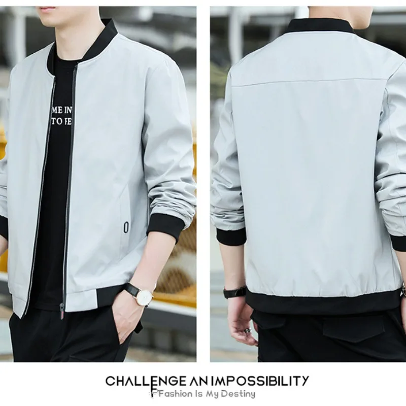 Spring and Autumn Men's Round Neck Solid Color Zipper Pocket Epaulet Long Sleeve Cardigan Jacket Coat Fashion Casual Formal Tops