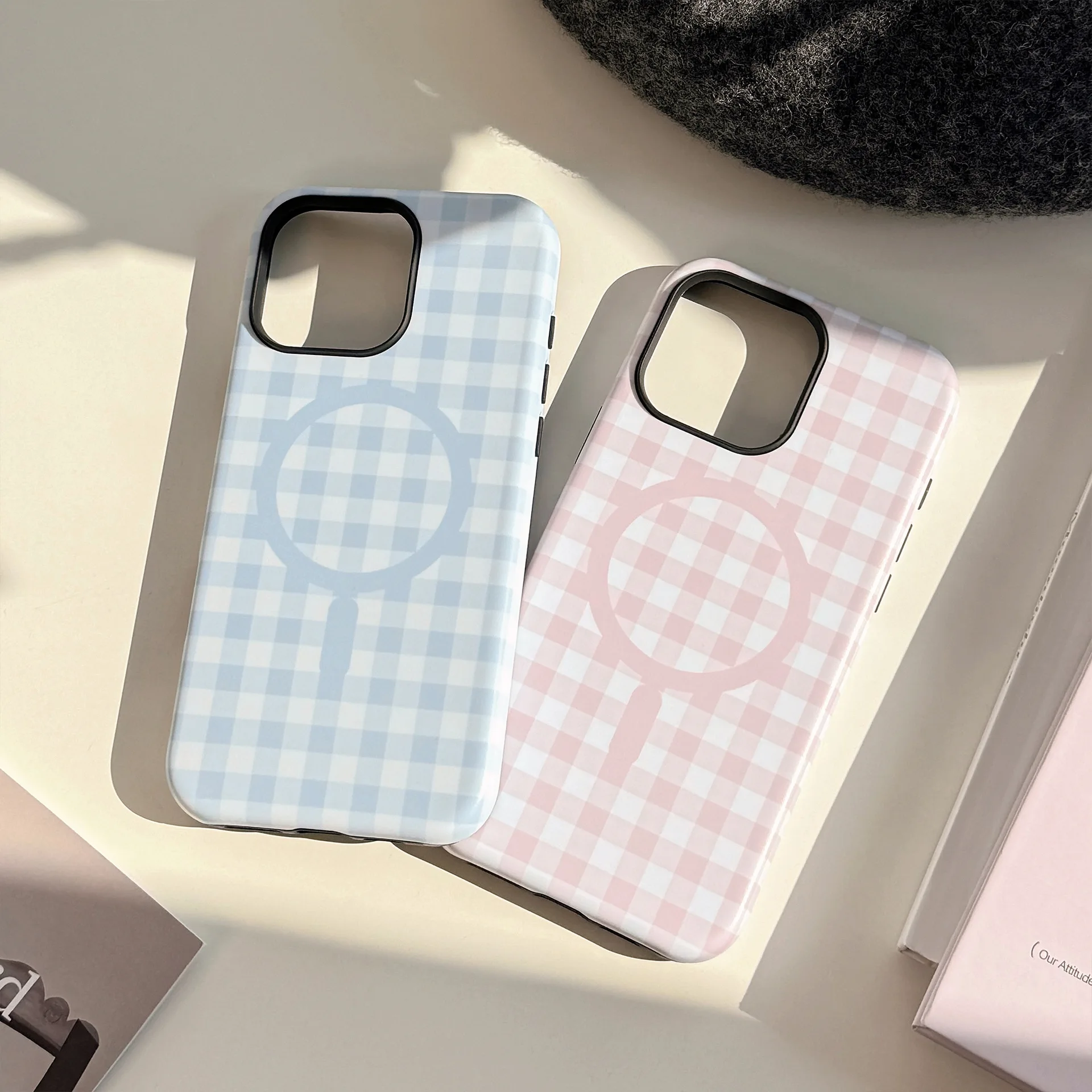 Personnalité Simple coloré grille modèle magnétique sans fil charge téléphone housse pour iPhone 17 16 15 14 13 12 Pro Max Air - AliExpress
