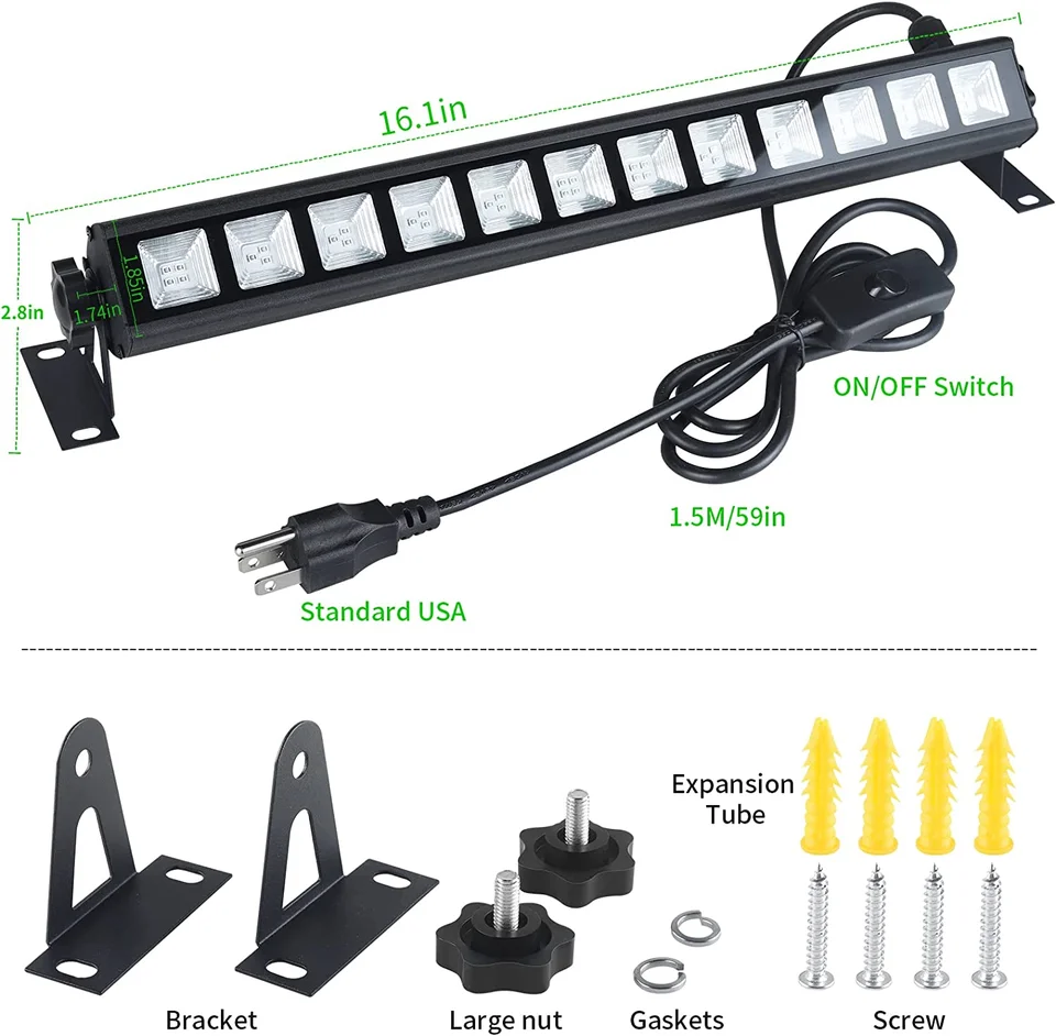 40W LED Black Light Bar,Black UV Lights with 5ft Power Cord,Plug and Switch，The Dark Party for Halloween Stage Light Fluorescent