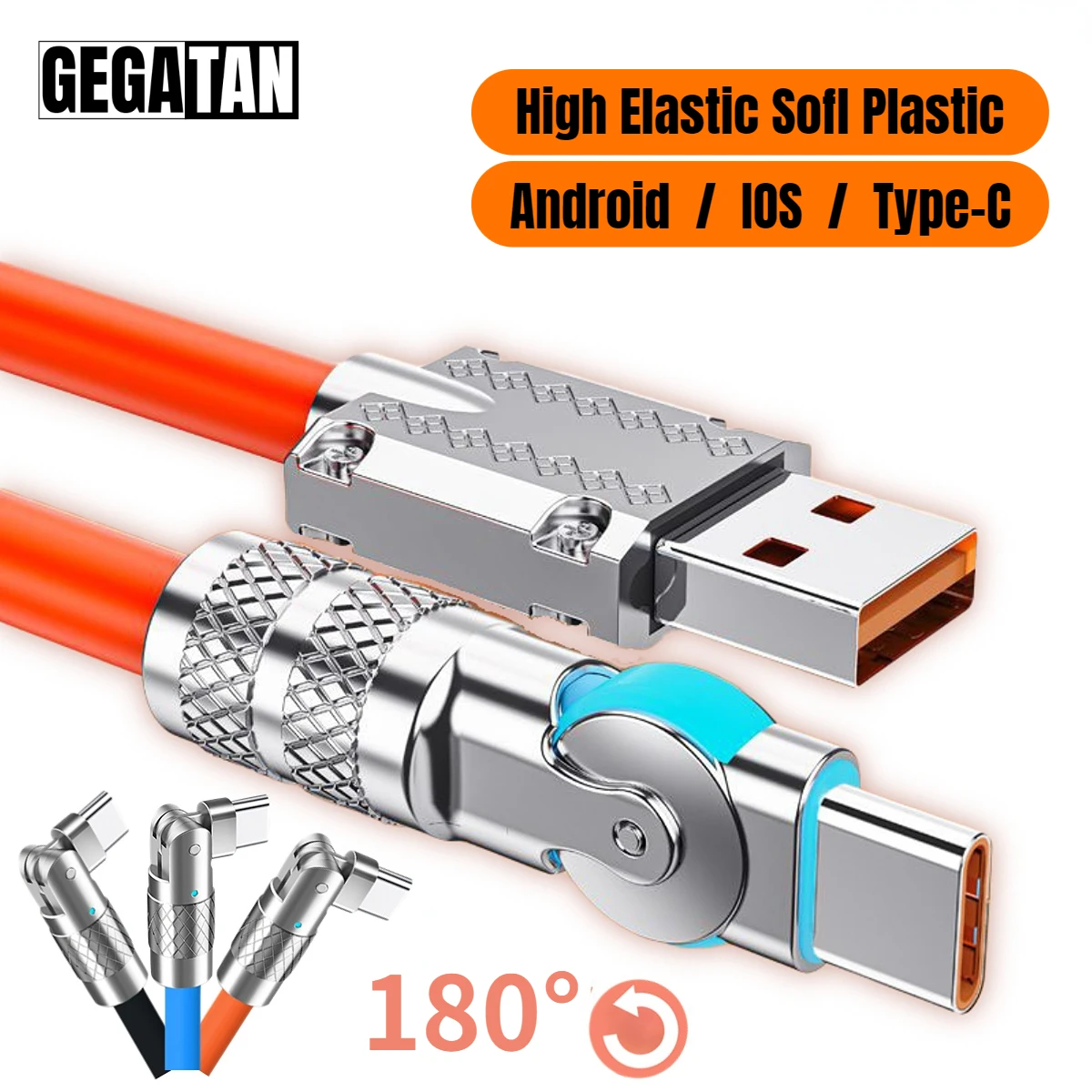 Gegatan-Cable De Carga Superrápida Para Teléfono Móvil, Cargador Tipo C De Silicona Líquida, 120W, 6A, 180 °, Para Xiaomi, Iphone, 1M