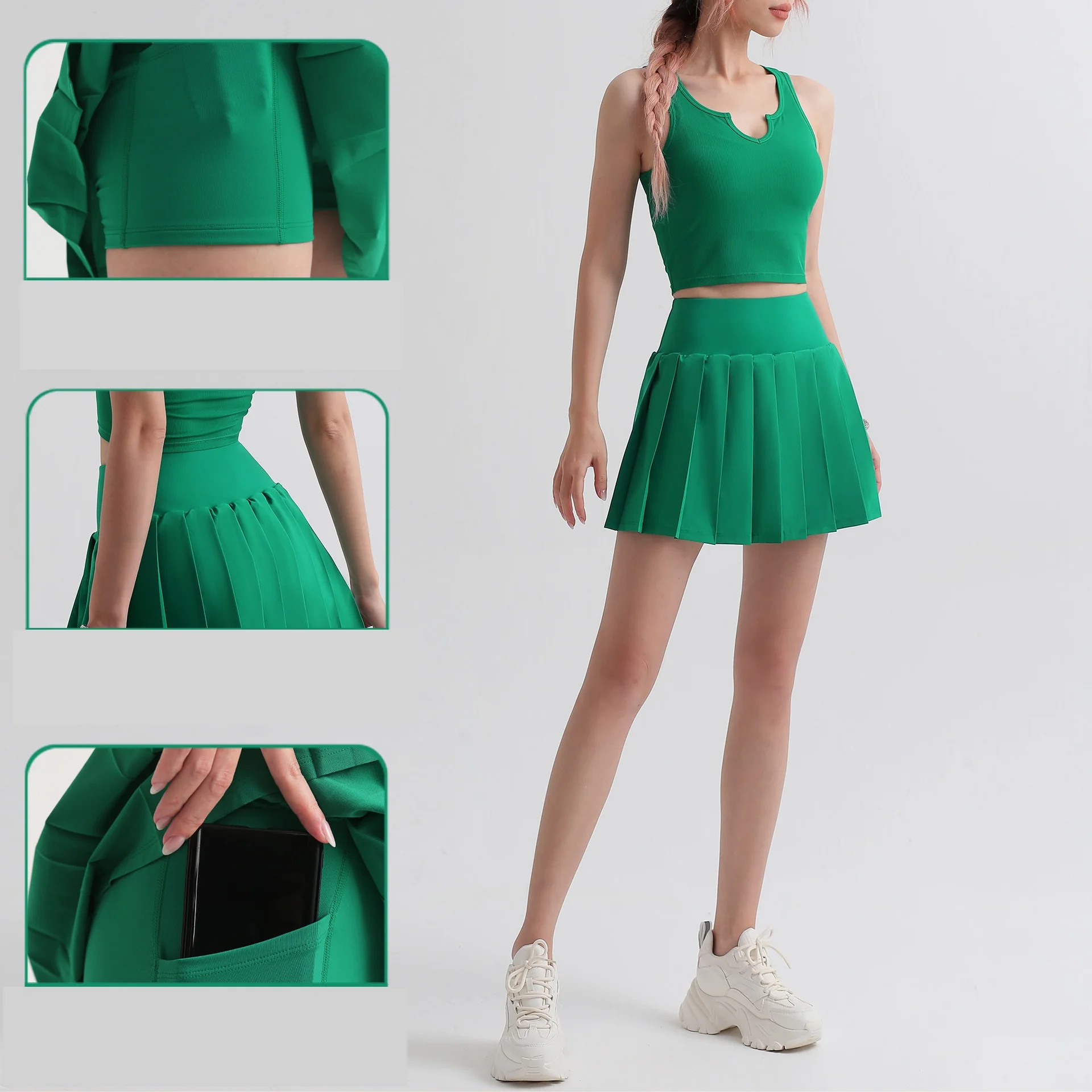 Sexy And Charming Tennis Skirt Gym Running Solid Color Sports Skirt Lycra Pleated Yoga Skirt One-piece Anti-glare Women's Skirt invisible open crotch outdoor sex pants mini skirt women sports fitness quick dry yoga culottes short golf tennis pleated skort