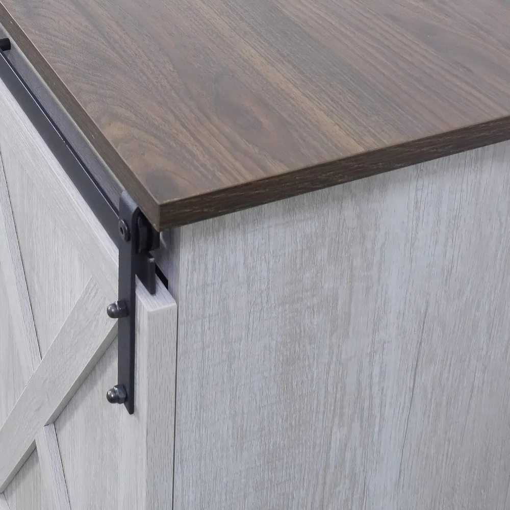 TV Stand, Storage Cabinet with Sliding Barn Doors and Adjustable Shelves, Modern 28”H, Sargent Oak 5
