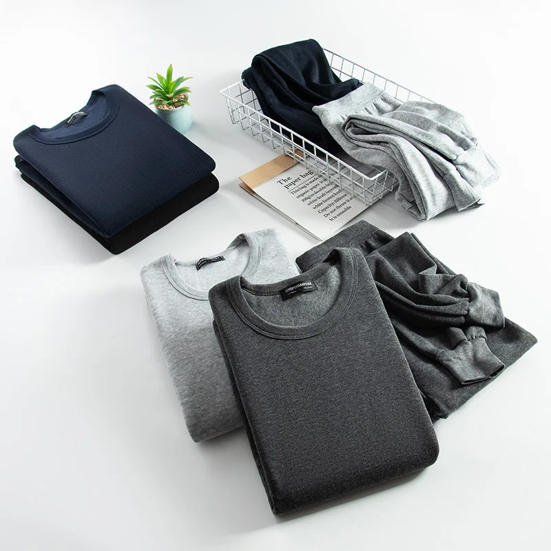 

Комплекты мужского термобелья, флисовая эластичная мягкая теплая нижняя рубашка с круглым вырезом и трусы, Размеры L-4XL