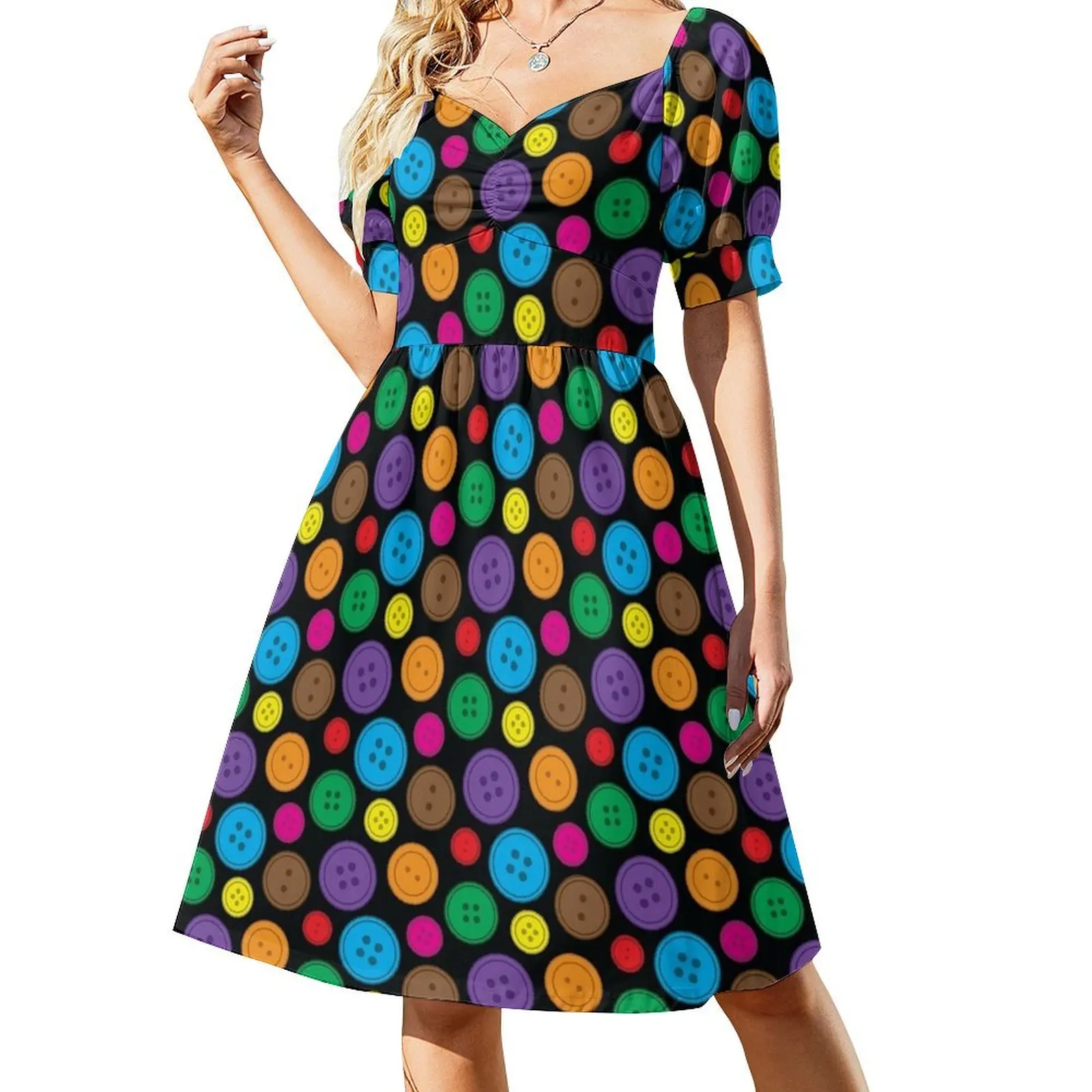 thumbnail image 1 of Vestido de manga corta con botones vestidos de verano Vestido de verano para mujer Ropa de playa, 1 of 8