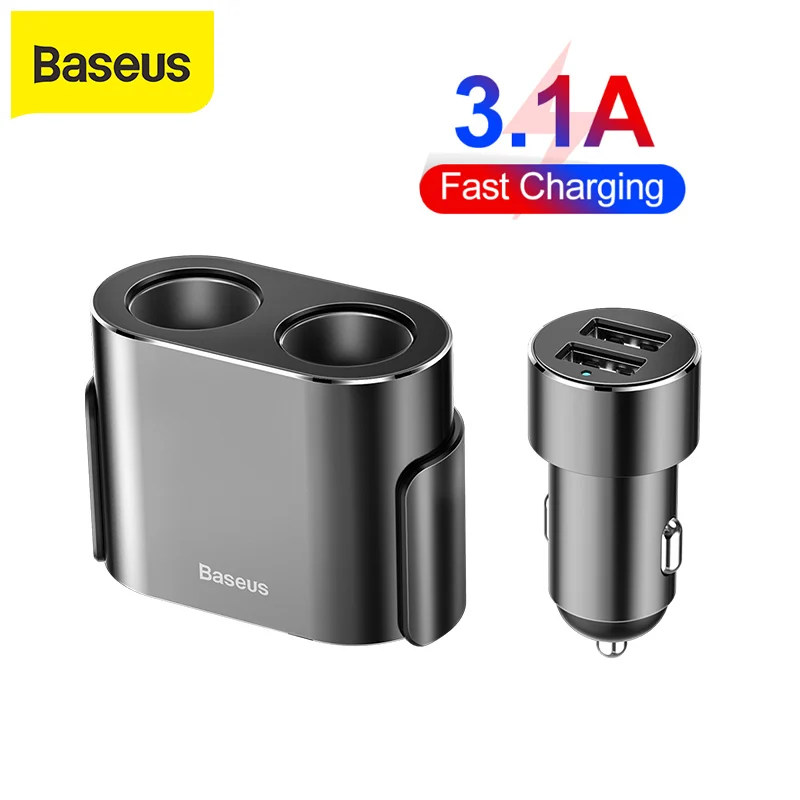 Baseus 3.1A Quick Charging Dual USB Car Charger 2 in 1 Cigarette Lighter Universal Phone Charger Adapter Usb Car Quick Charger