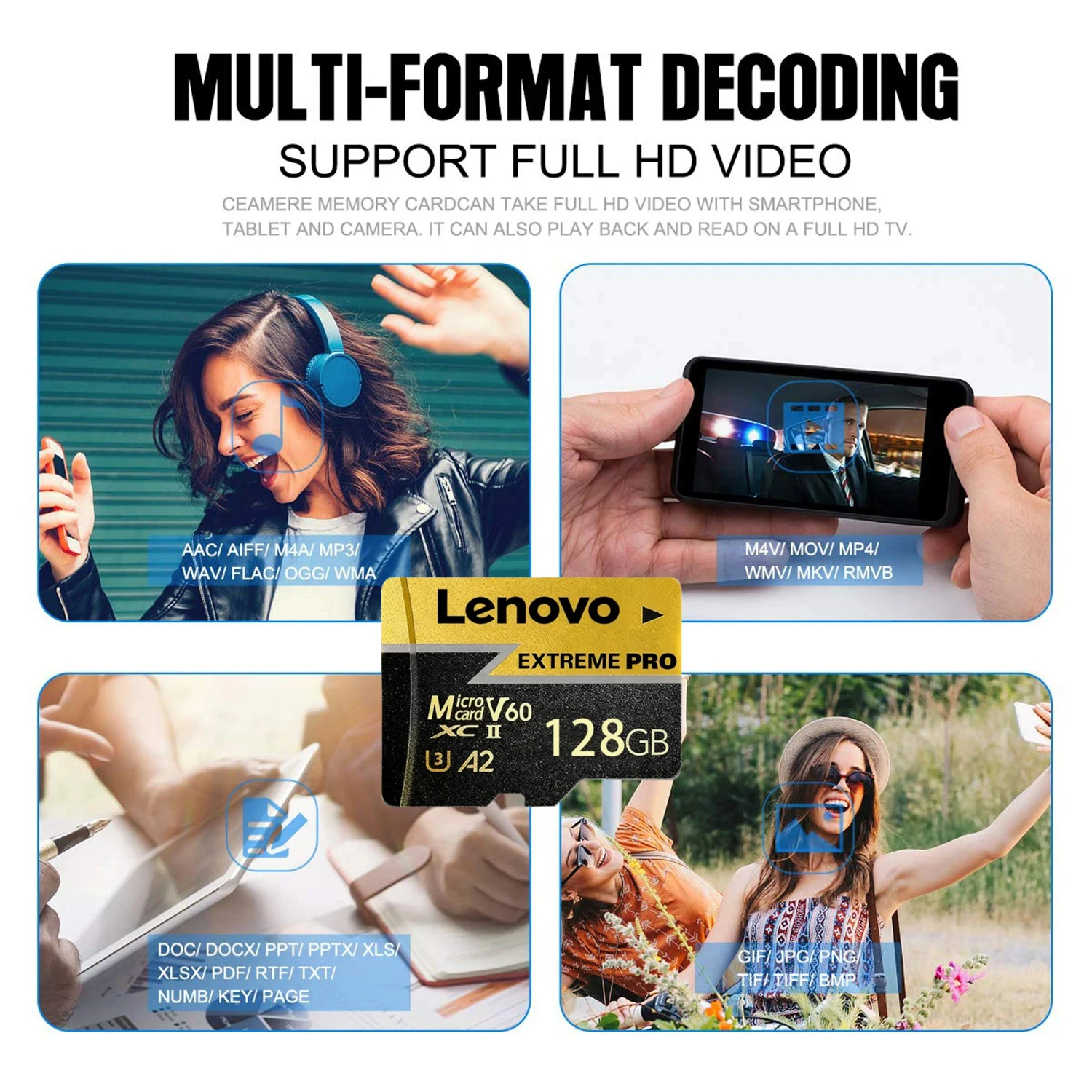 오리지널 레노버 SD 메모리 카드 1TB 512GB 256GB 128GB 64GB A2 U3 V60 마이크로 SD 카드 고속 TF 플래시 카드 (휴대폰, 카메라, PC용)
