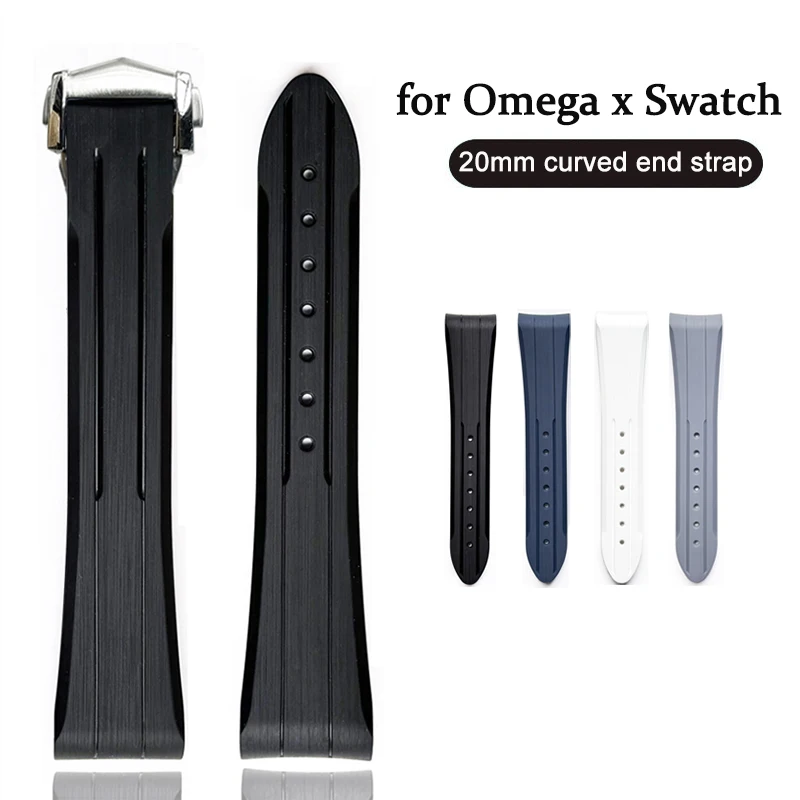 Premium Rubber Watch Strap with Folding Buckle and Curved End - 20mm/21mm