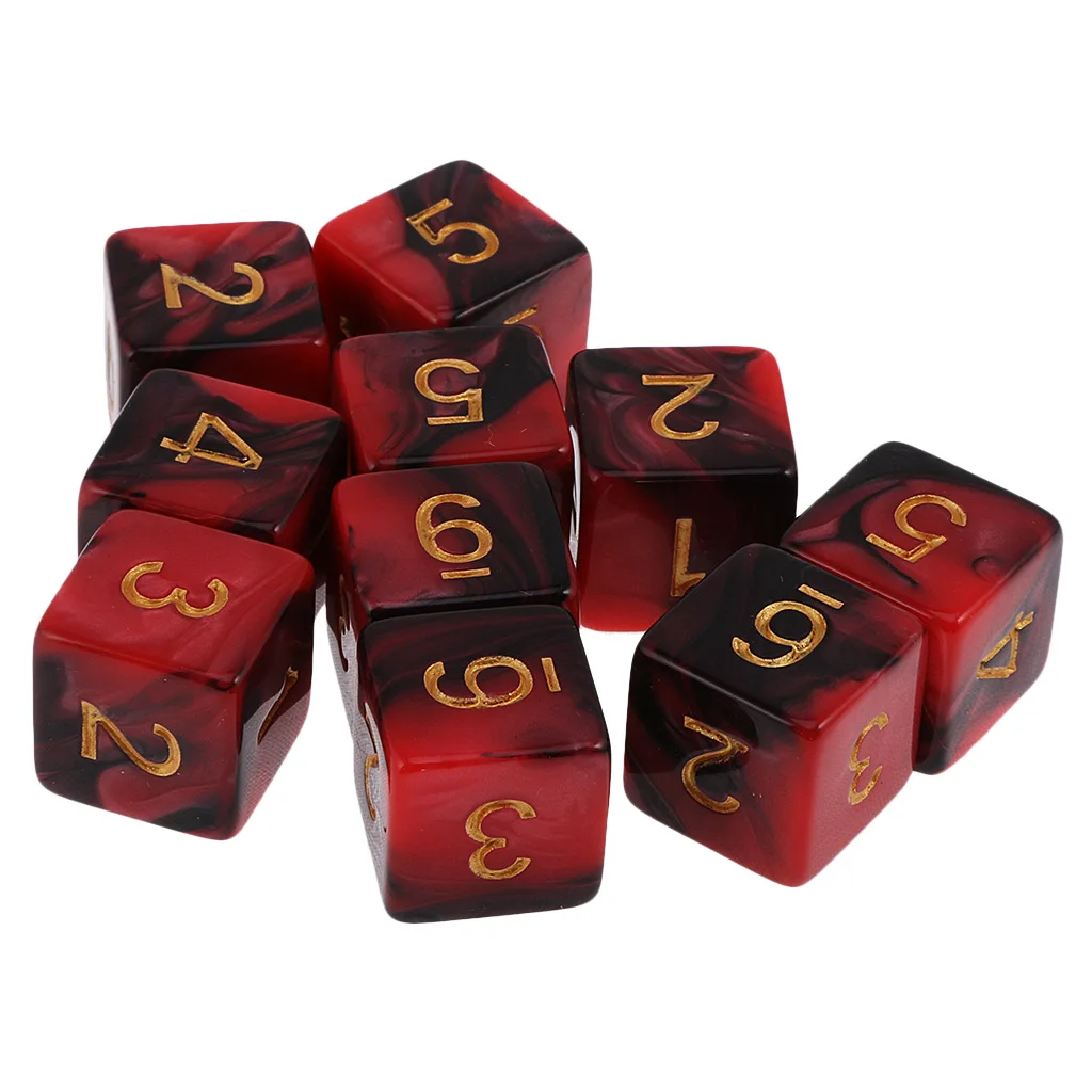 Game Dice Dice Set Acrylic Dice 10 Pcs Dices Kit 6 Sided 16mm D6 Red Black Double Colors Acrylic Small for RPG TRPG Tabletop Board Game DND Number Dice Cube Set
